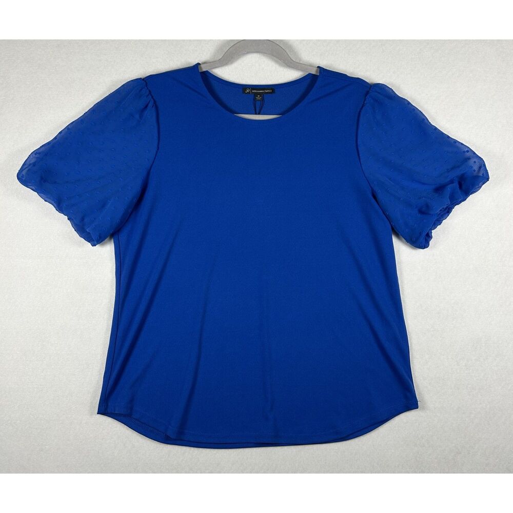 NWT Adrianna Papell Crew Neck Knit Top with Swiss Dot Puff Sleeves
